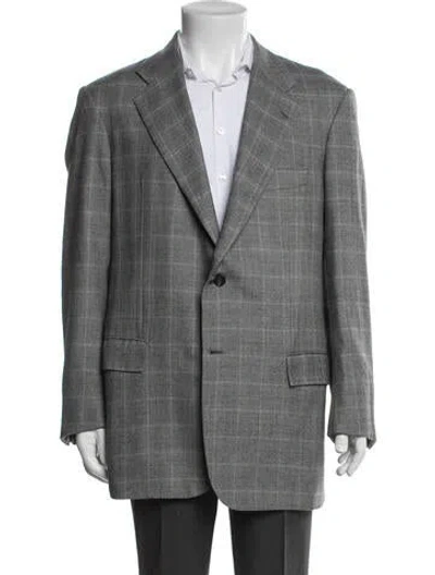 Pre-owned Kiton Cashmere Plaid Print Blazer In Gray