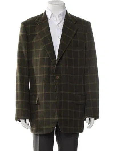 Pre-owned Kiton Cashmere Plaid Print Blazer In Green