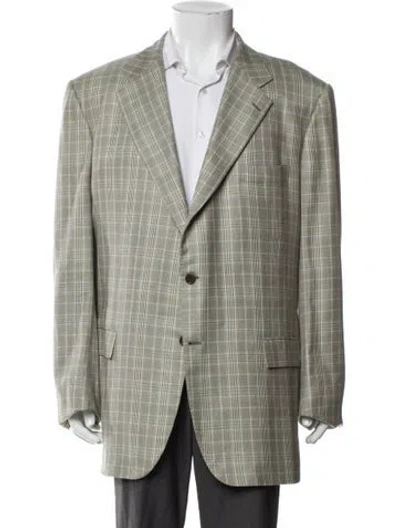 Pre-owned Kiton Cashmere Plaid Print Blazer In Green