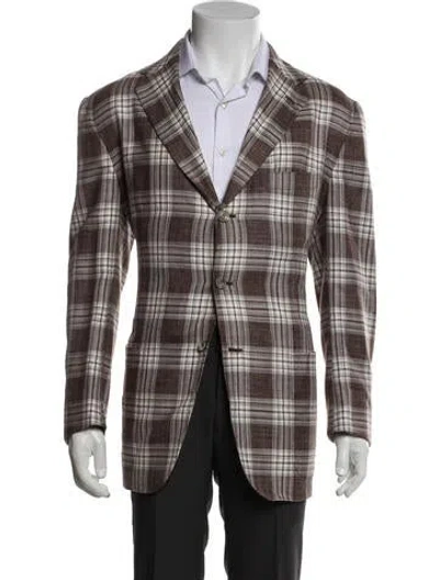 Pre-owned Kiton Cashmere Plaid Print Blazer In Green