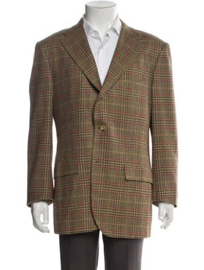 Pre-owned Kiton Cashmere Plaid Print Blazer In Green