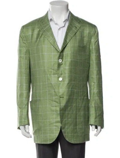 Pre-owned Kiton Cashmere Plaid Print Blazer In Green