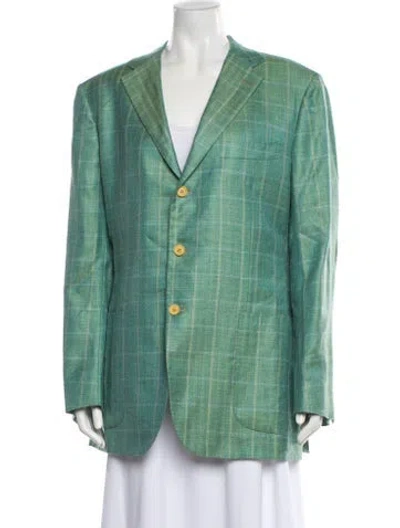 Pre-owned Kiton Cashmere Plaid Print Blazer In Green