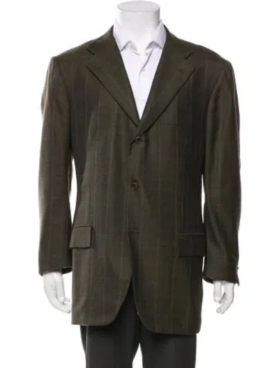 Pre-owned Kiton Cashmere Plaid Print Blazer In Green