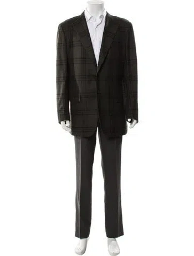 Pre-owned Kiton Cashmere Plaid Print Blazer In Green