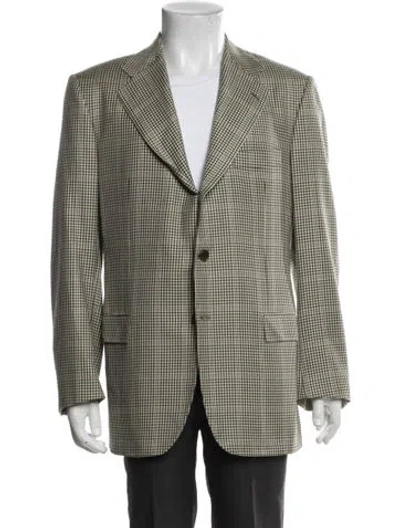 Pre-owned Kiton Cashmere Plaid Print Blazer In Green