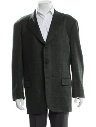 Pre-owned Kiton Cashmere Plaid Print Blazer In Green