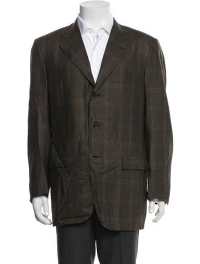 Pre-owned Kiton Cashmere Plaid Print Blazer In Green