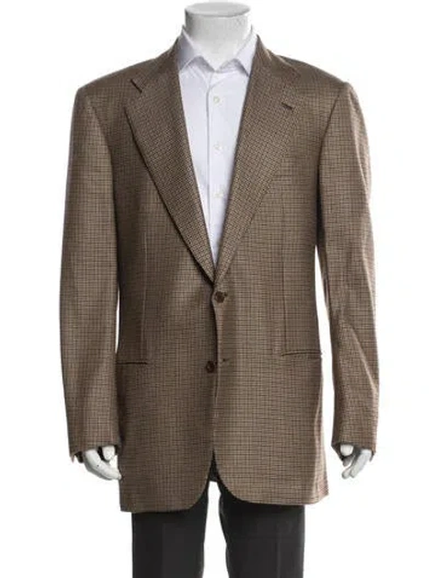 Pre-owned Kiton Cashmere Plaid Print Blazer In Green