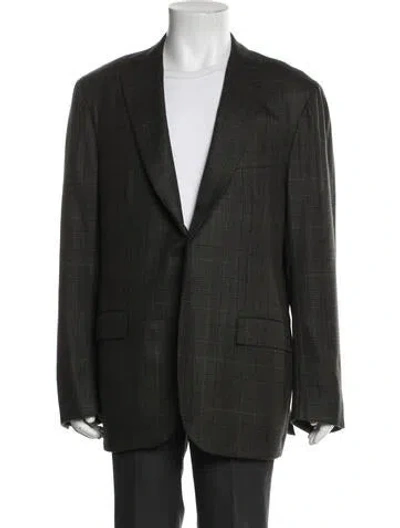 Pre-owned Kiton Cashmere Plaid Print Blazer In Green