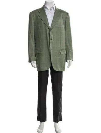 Pre-owned Kiton Cashmere Plaid Print Blazer In Green