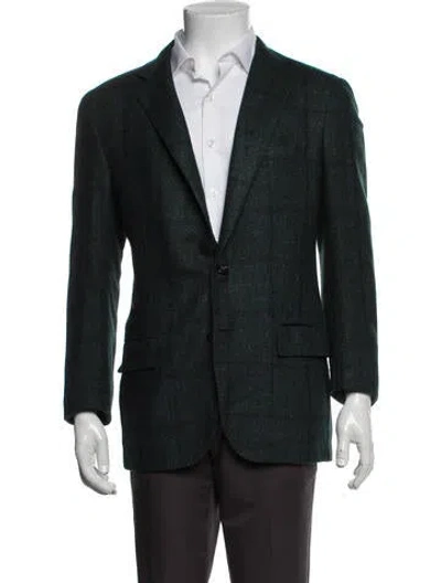 Pre-owned Kiton Cashmere Plaid Print Blazer In Green