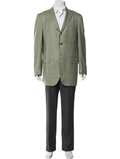 Pre-owned Kiton Cashmere Plaid Print Blazer In Green