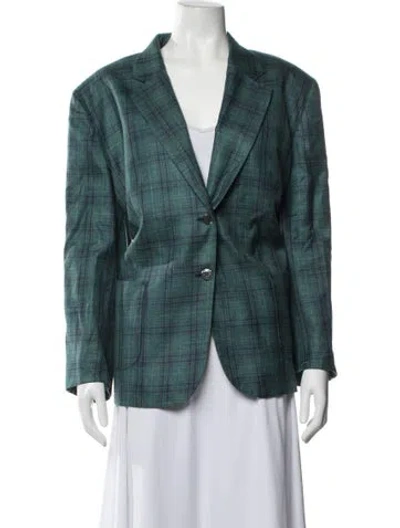 Pre-owned Kiton Cashmere Plaid Print Blazer In Green