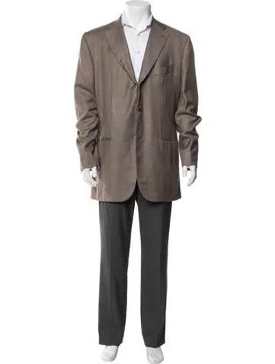 Pre-owned Kiton Cashmere Plaid Print Blazer In Grey