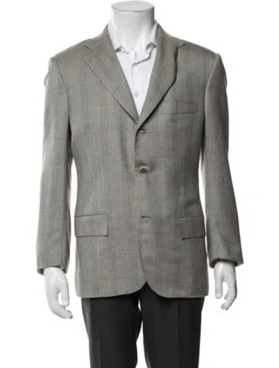 Pre-owned Kiton Cashmere Plaid Print Blazer In Grey/neutrals