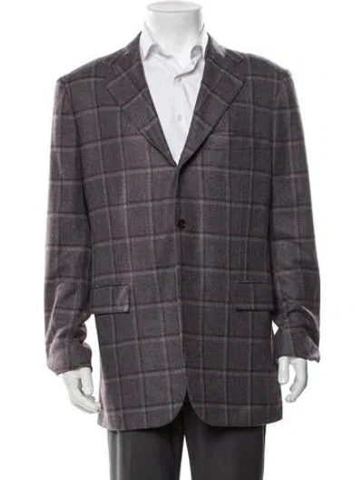 Pre-owned Kiton Cashmere Plaid Print Blazer In Grey/purple