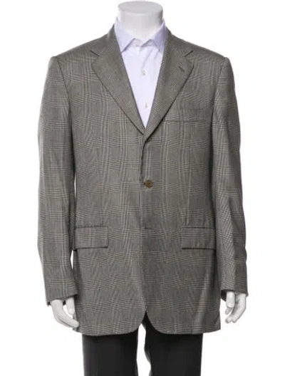 Pre-owned Kiton Cashmere Plaid Print Blazer In Neutral
