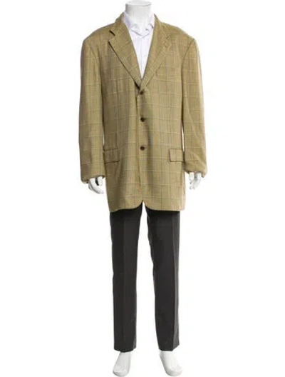 Pre-owned Kiton Cashmere Plaid Print Blazer In Neutral