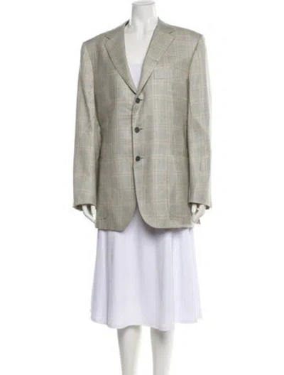 Pre-owned Kiton Cashmere Plaid Print Blazer In Neutral