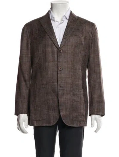 Pre-owned Kiton Cashmere Plaid Print Blazer In Neutral