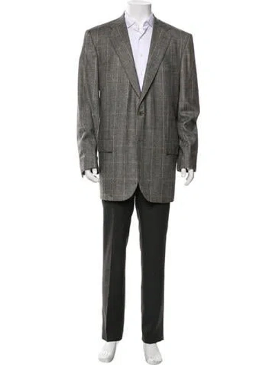 Pre-owned Kiton Cashmere Plaid Print Blazer In Neutral