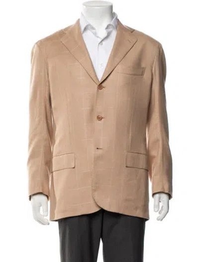 Pre-owned Kiton Cashmere Plaid Print Blazer In Neutrals
