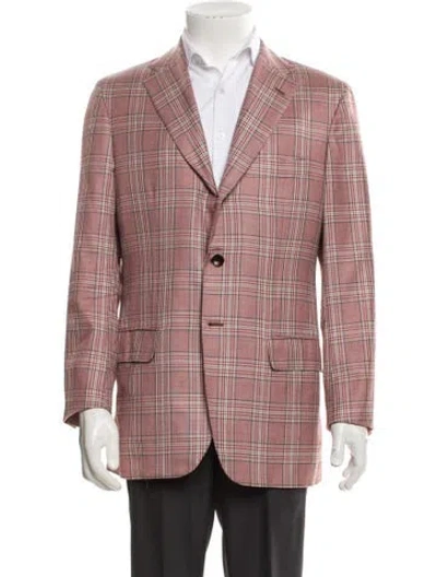 Pre-owned Kiton Cashmere Plaid Print Blazer In Pink