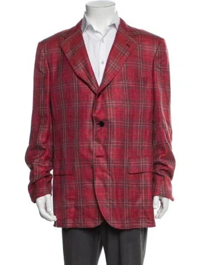 Pre-owned Kiton Cashmere Plaid Print Blazer In Red