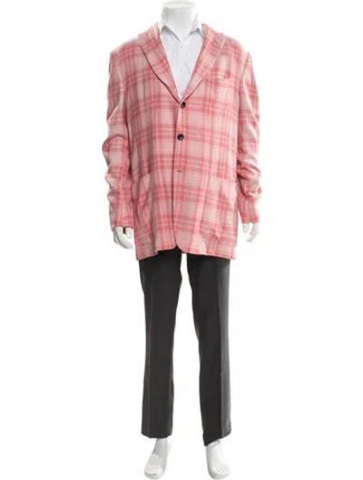 Pre-owned Kiton Cashmere Plaid Print Blazer In Red