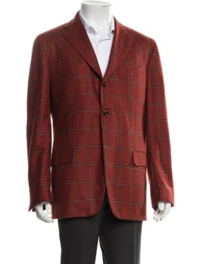 Pre-owned Kiton Cashmere Plaid Print Blazer In Red
