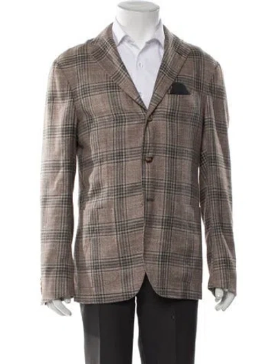 Pre-owned Kiton Cashmere Plaid Print Blazer W/ Tags In Gray