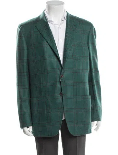 Pre-owned Kiton Cashmere Plaid Print Blazer W/ Tags In Green