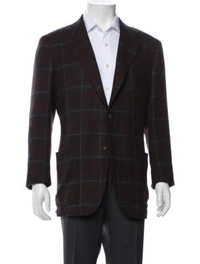 Pre-owned Kiton Cashmere Plaid Print Coat In Brown