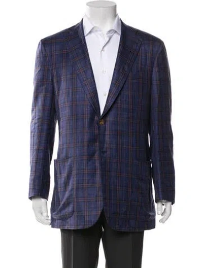 Pre-owned Kiton Cashmere Plaid Print Jacket In Blue
