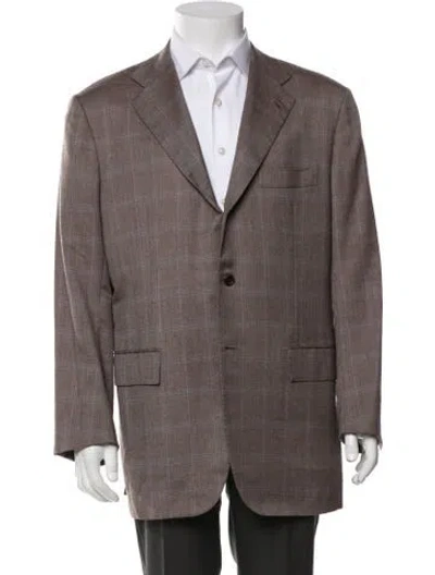 Pre-owned Kiton Cashmere Plaid Print Jacket In Brown