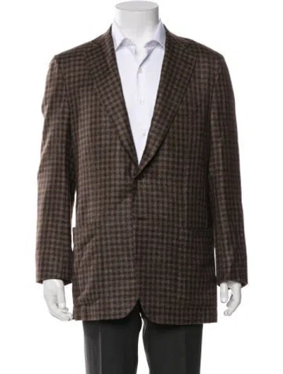 Pre-owned Kiton Cashmere Plaid Print Jacket In Brown