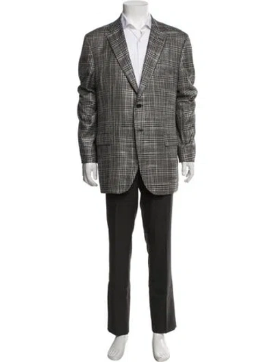 Pre-owned Kiton Cashmere Plaid Print Jacket In Green