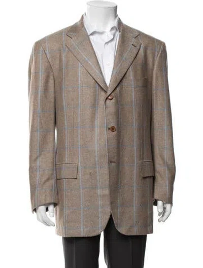 Pre-owned Kiton Cashmere Plaid Print Jacket In Neutrals