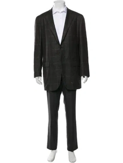 Pre-owned Kiton Cashmere Plaid Print Overcoat In Multi