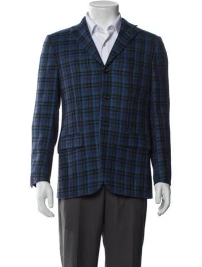 Pre-owned Kiton Cashmere Plaid Print Peacoat In Blue