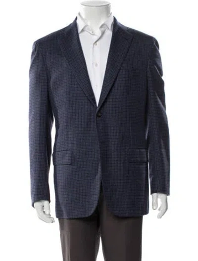 Pre-owned Kiton Cashmere Plaid Print Peacoat In Blue