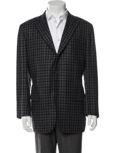 Pre-owned Kiton Cashmere Plaid Print Peacoat In Multi
