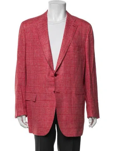Pre-owned Kiton Cashmere Plaid Print Peacoat In Red