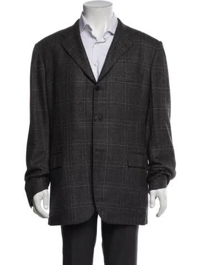 Pre-owned Kiton Cashmere Plaid Print Sport Coat In Gray