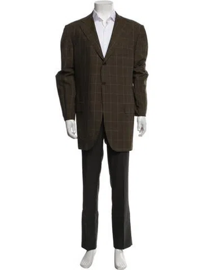 Pre-owned Kiton Cashmere Plaid Print Two-piece Blazer In Green