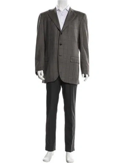 Pre-owned Kiton Cashmere Plaid Print Two-piece Sport Coat In Green
