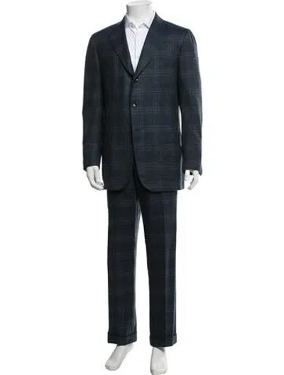 Pre-owned Kiton Cashmere Plaid Print Two-piece Suit In Black