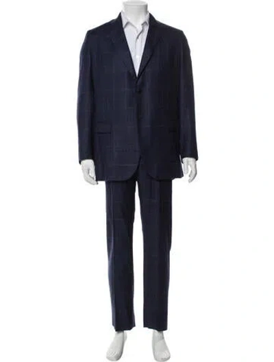 Pre-owned Kiton Cashmere Plaid Print Two-piece Suit In Blue