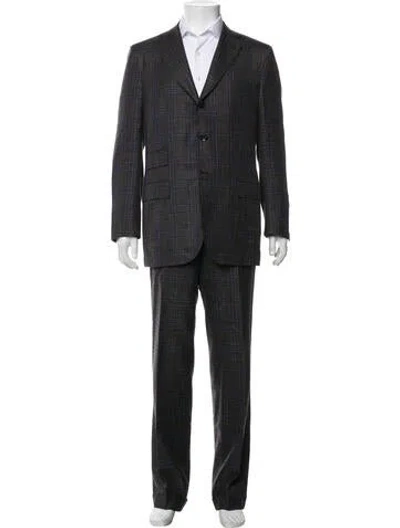 Pre-owned Kiton Cashmere Plaid Print Two-piece Suit In Blue